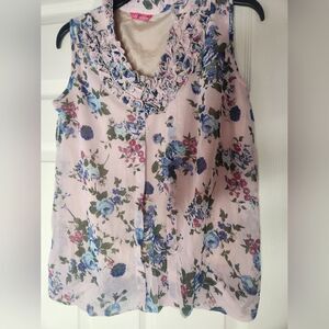 Whistles L Pink Floral Print Sleevless Lined SILK Ruffles Women’s Top Blouse